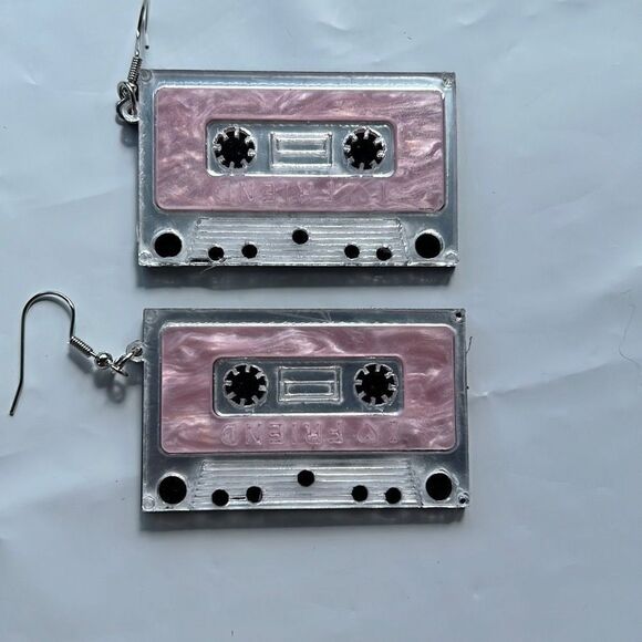 Cassette Tape Drop Earrings Light Pink - Picture 1 of 4